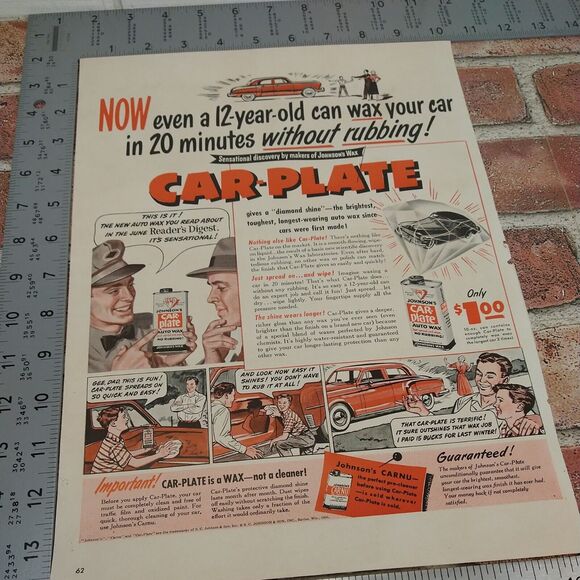 Johnson's Car-Plate Wax - Even a 12yo can - 1950 Original Retro Vtg PRINT AD - Picture 2 of 10